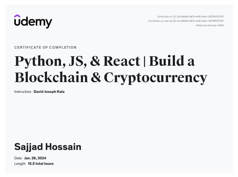 Python, JS, & React | Build a Blockchain & Cryptocurrency